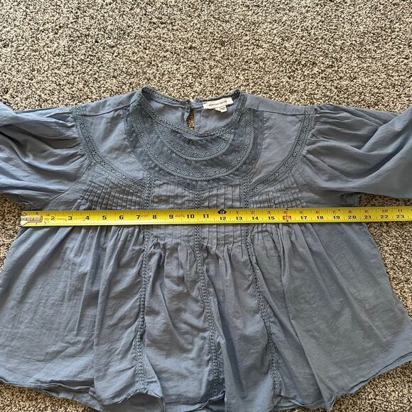 Rebecca Taylor blue short sleeve embroidered peasant top size S - Picture 9 of 11